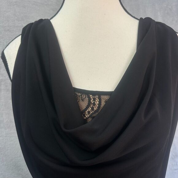 VTG Cache Black Top Layered Cowl Neck Flattering Ruched Sides Sz XS Y2K - Picture 2 of 9